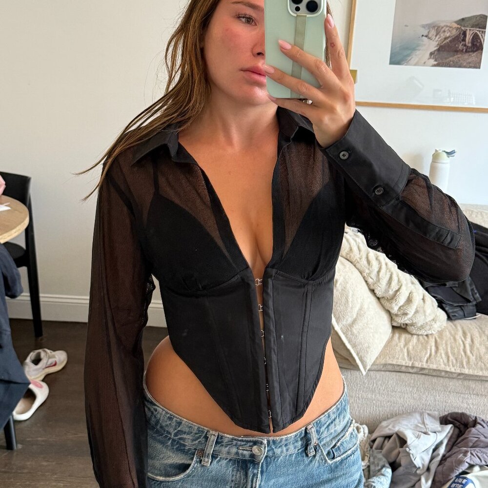 Dion Lee Black Long Sleeve Corset Going Out Top